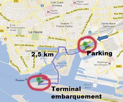 Distance terminal/parking= 2,5 km
