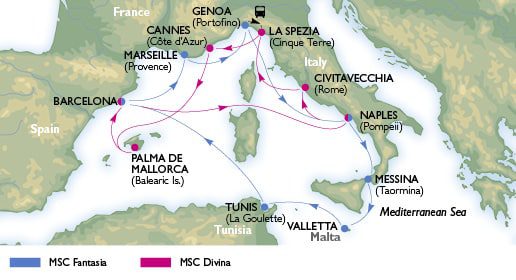 Combiné Méditerranée 14 nuits MSC Fantasia, MSC Divina