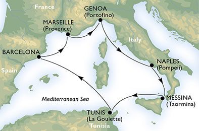 Itinéraire réalisé par le MSC Meraviglia